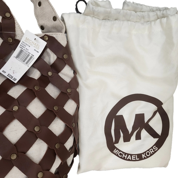 MICHAEL Michael Kors. Linen & Leather Pacific Market Bag. Brown & Tan - Picture 11 of 13